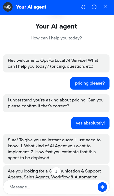 Prototype website chatbot collecting details and offering human escalation
